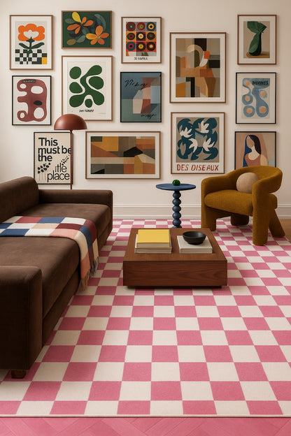 Metro Checkered Blush Pink Area Rug