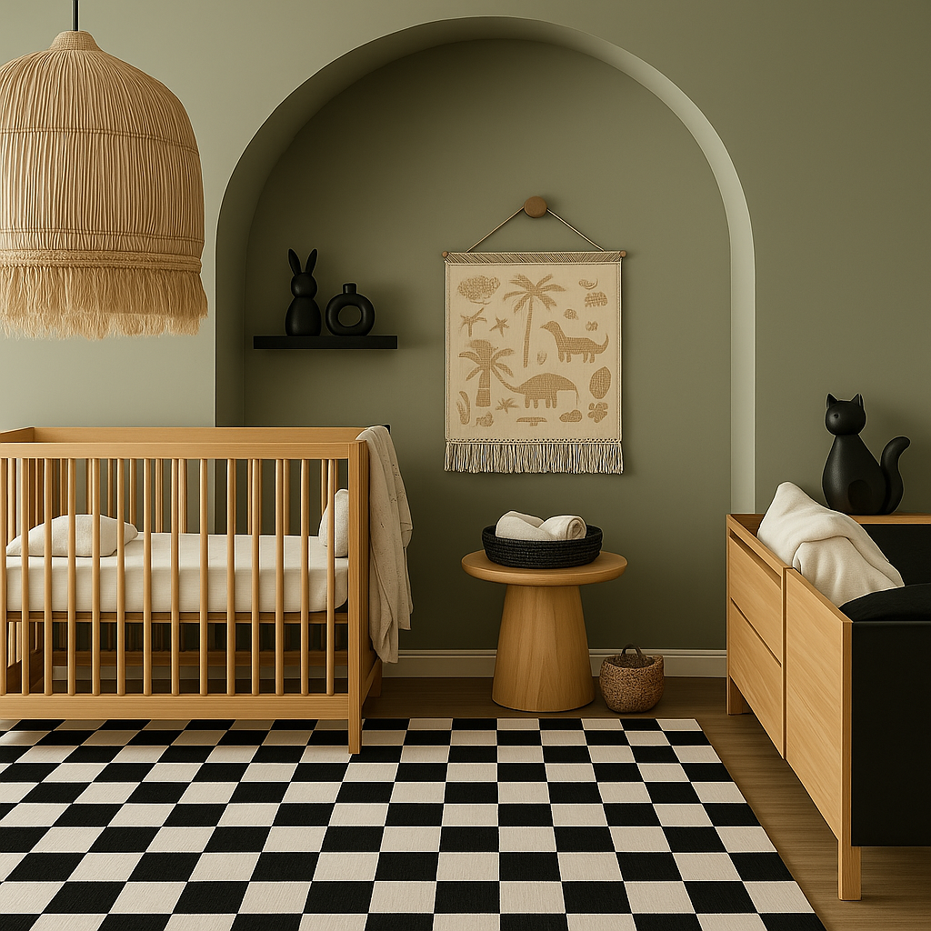 Metro Checkered Noir Black Area Rug