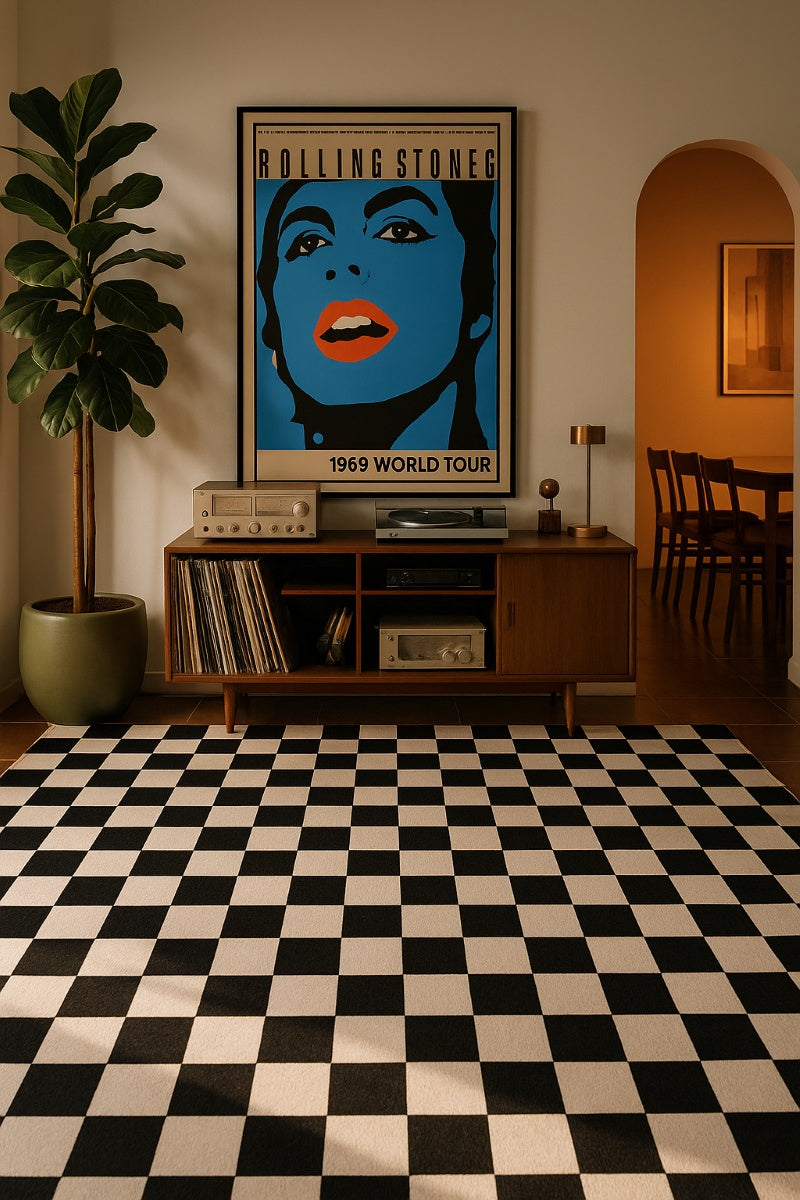 Metro Checkered Noir Black Area Rug