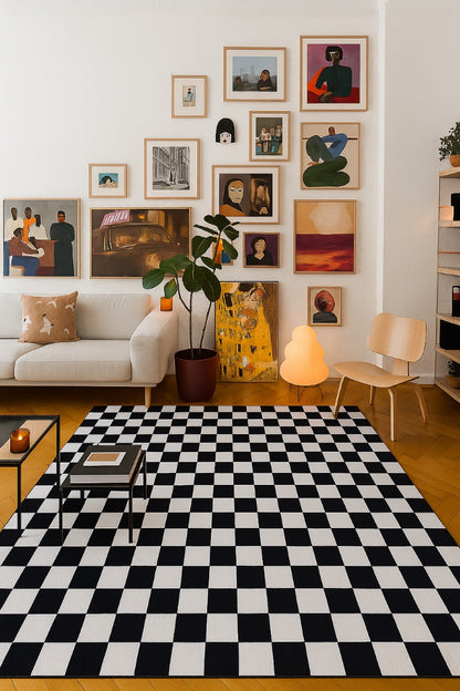 Metro Checkered Noir Black Area Rug