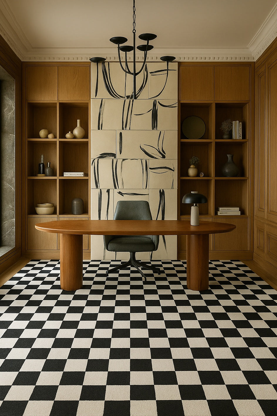 Metro Checkered Noir Black Area Rug
