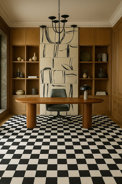 Metro Checkered Noir Black Area Rug