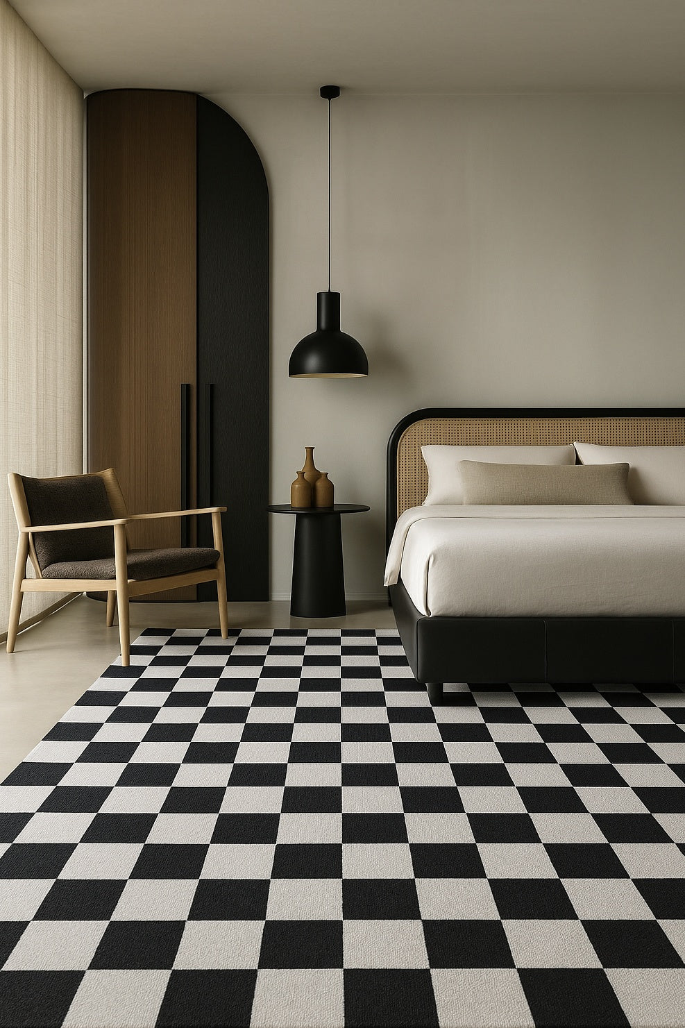 Metro Checkered Noir Black Area Rug