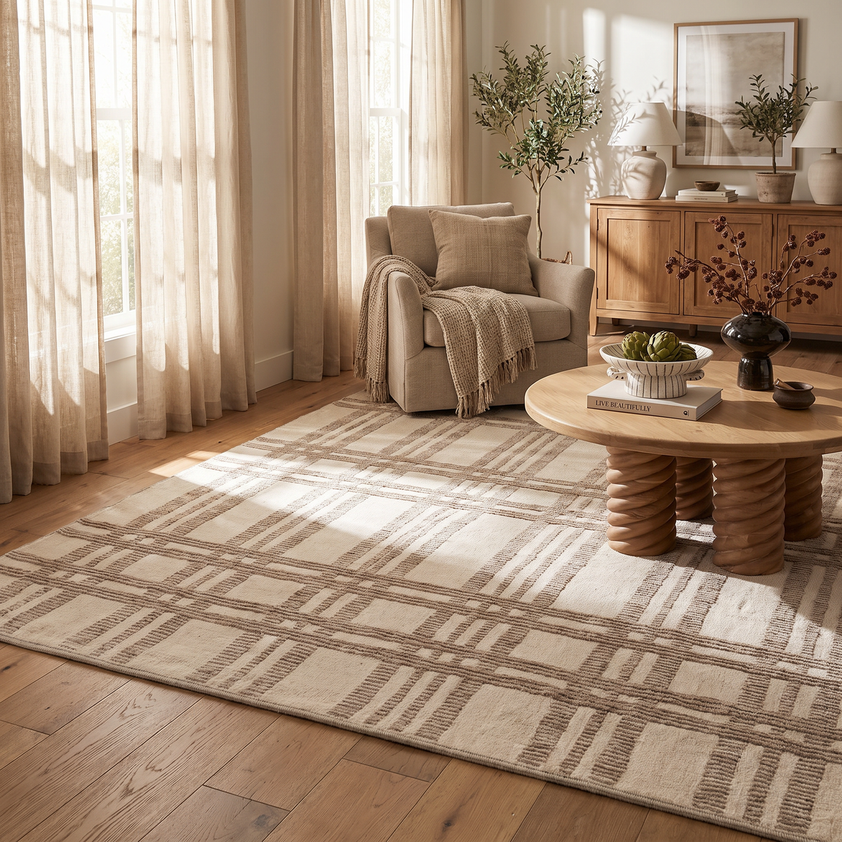 Francis Plaid Pattern Beige & Cream Indoor Rug