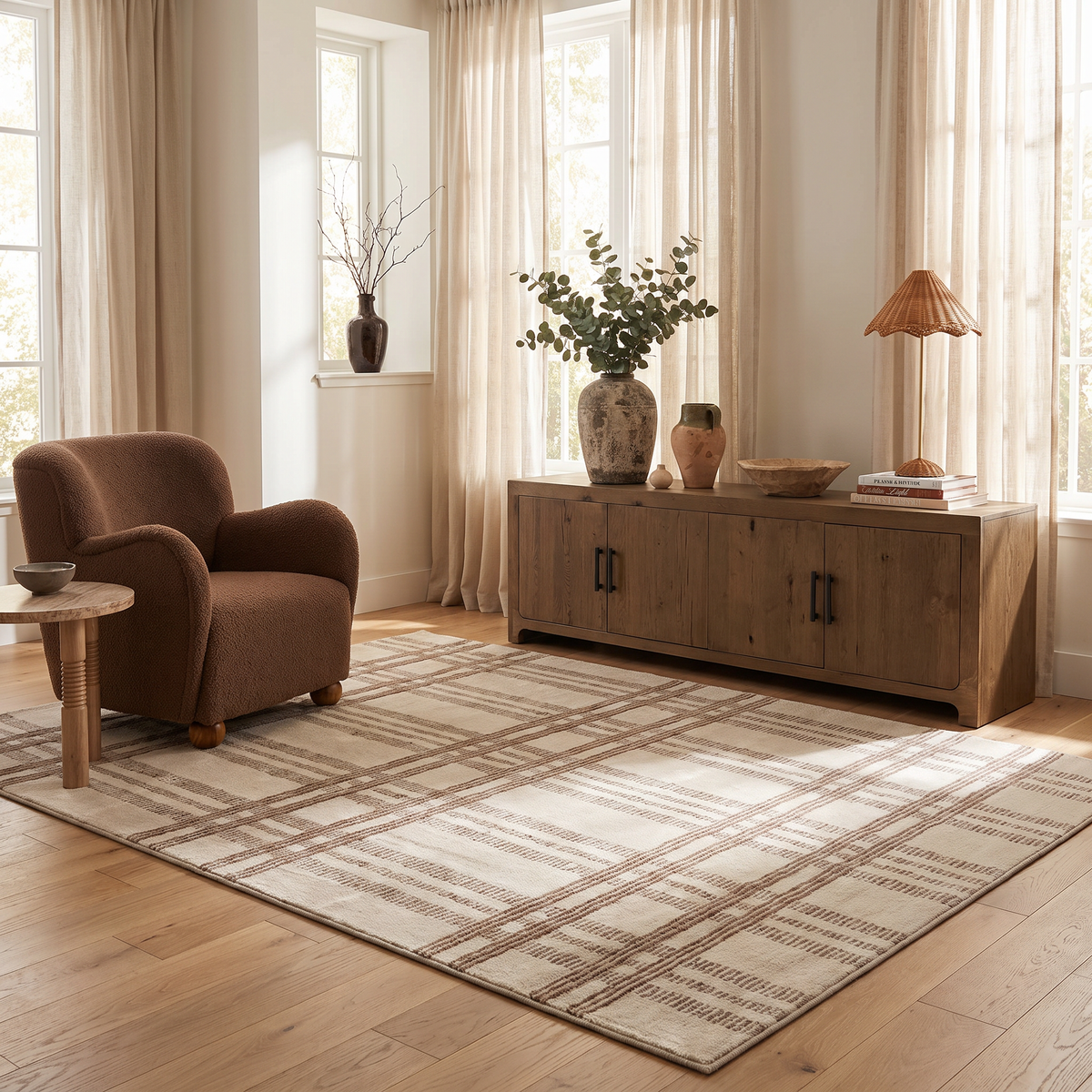 Francis Plaid Pattern Beige & Cream Indoor Rug