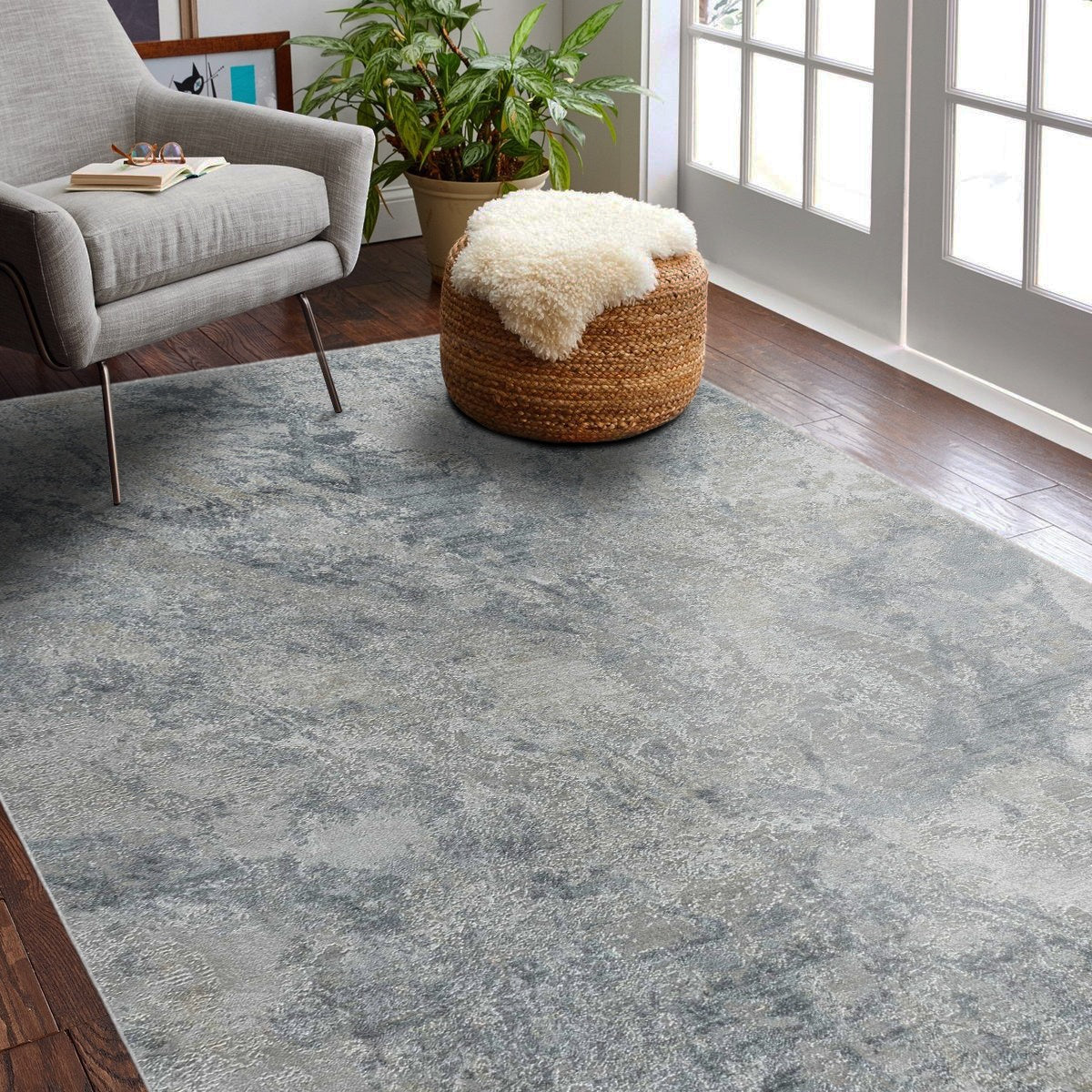 Arden Abstract Contemporary Blue and Grey Indoor Rug