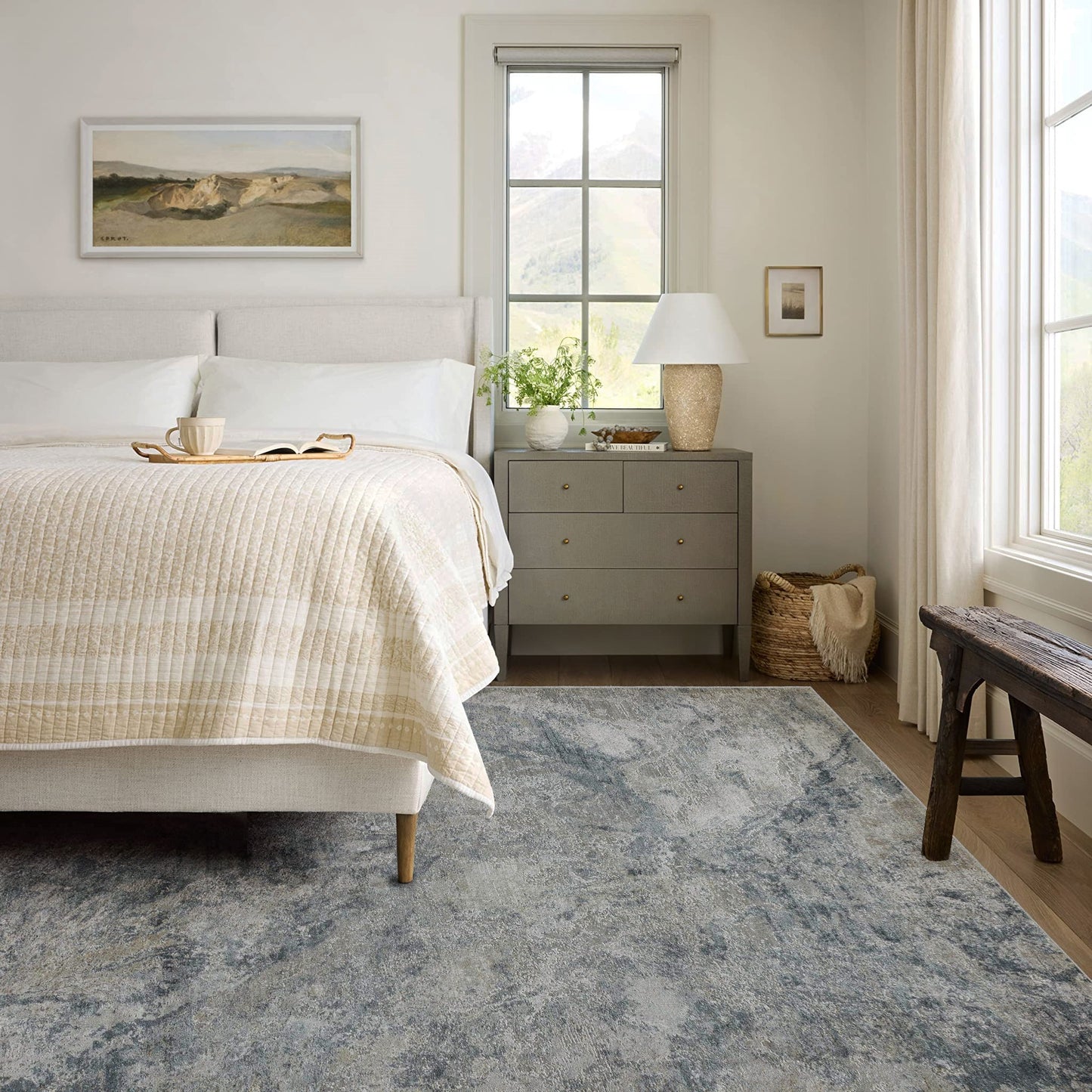 Arden Abstract Contemporary Blue and Grey Indoor Rug