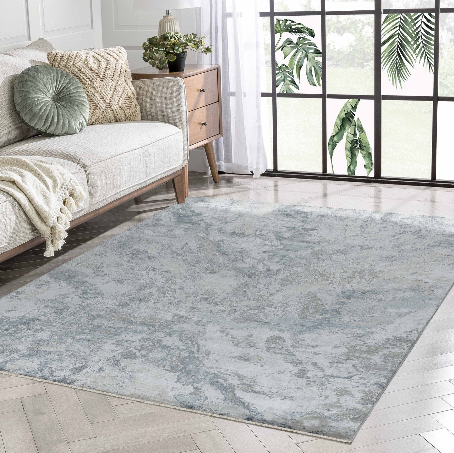Arden Abstract Contemporary Blue and Grey Indoor Rug