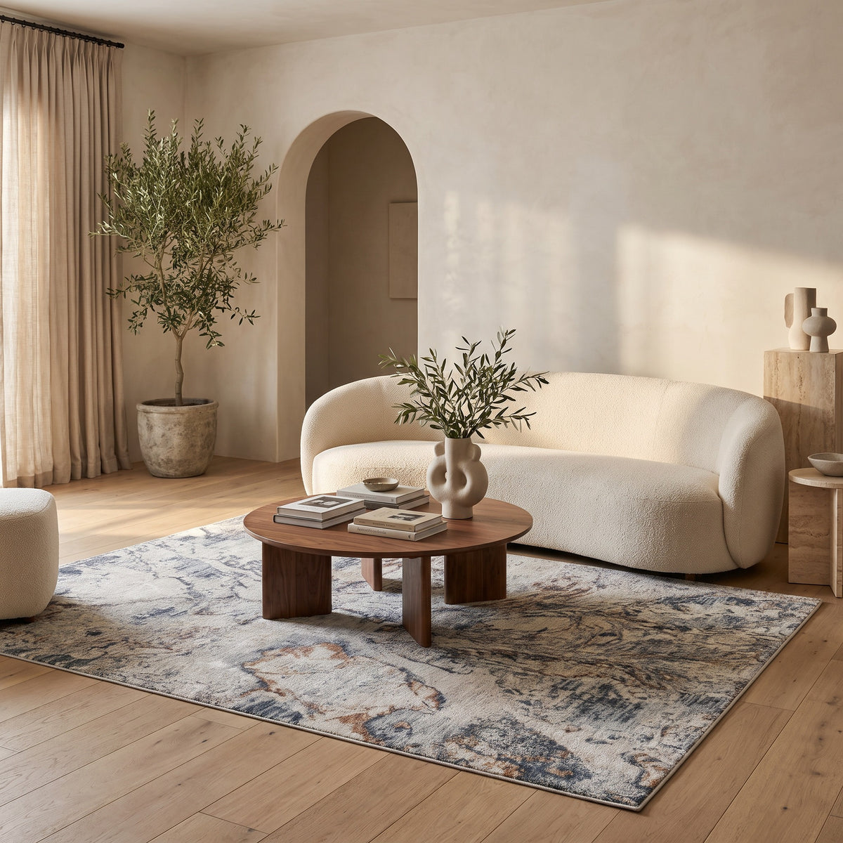 Caldera Abstract Stone Contemporary Beige and Blue Indoor Rug