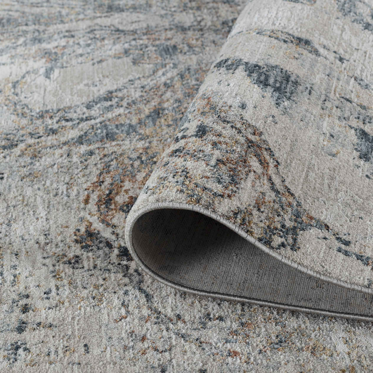Alfombra Caldera de interior contemporánea de piedra abstracta en tonos beige y azul
