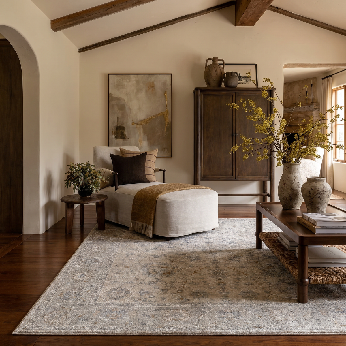 Safiya Floral Medallion Traditional Cream and Grey Indoor Rug