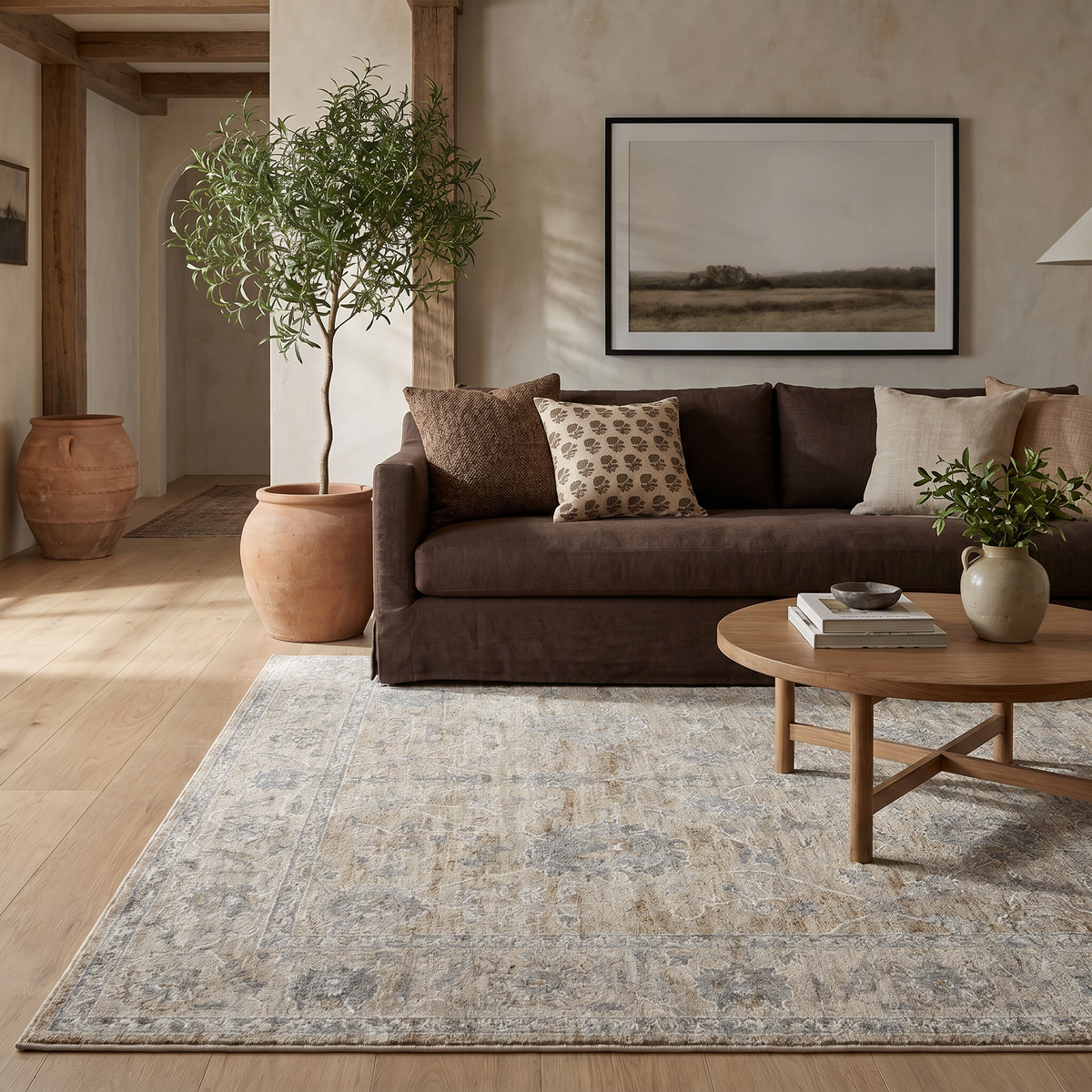 Safiya Floral Medallion Traditional Gold and Beige Indoor Rug
