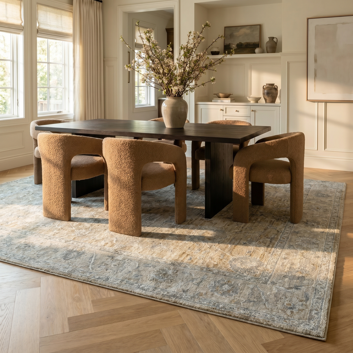 Safiya Floral Medallion Traditional Gold and Beige Indoor Rug
