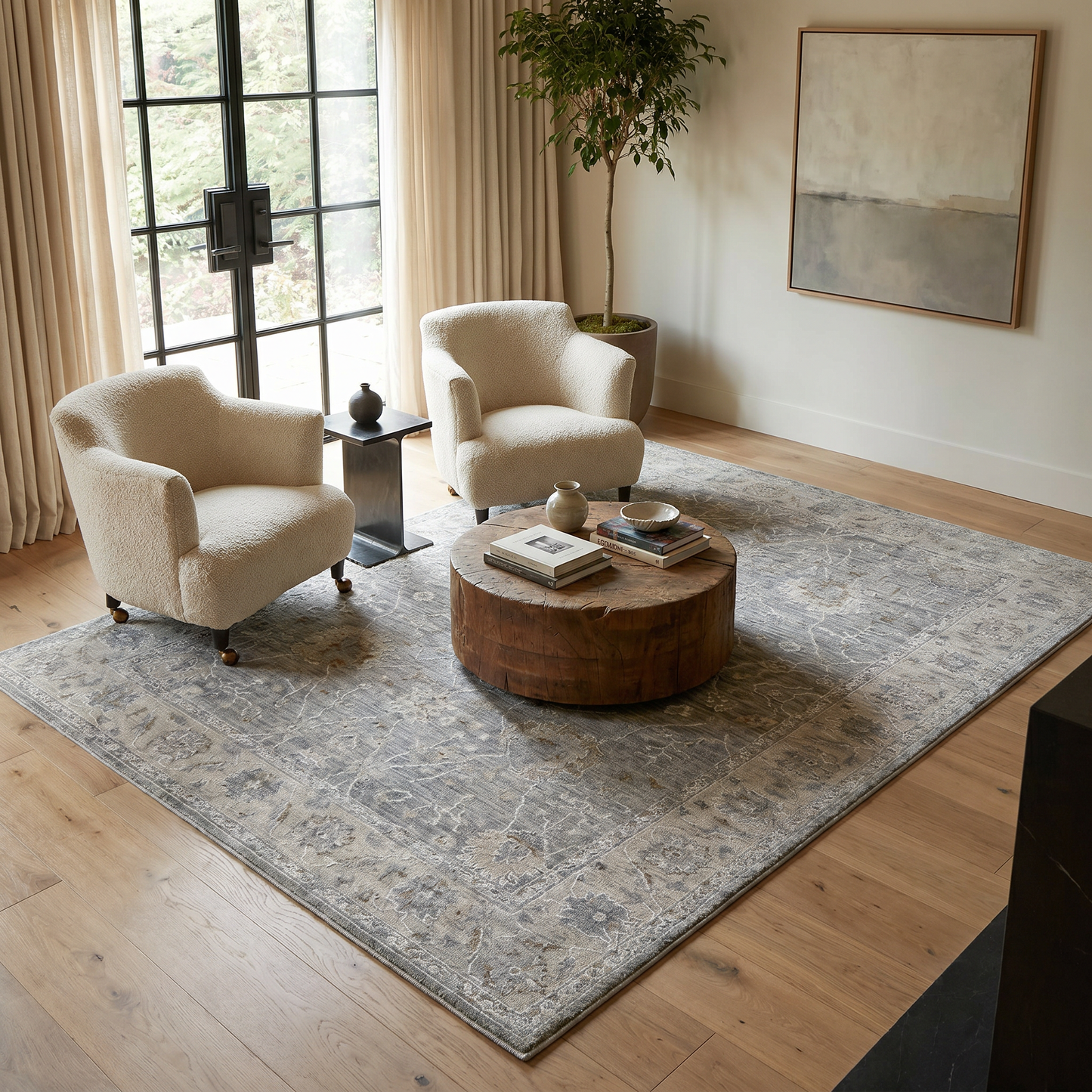 Safiya Floral Medallion Traditional Blue and Grey Indoor Rug