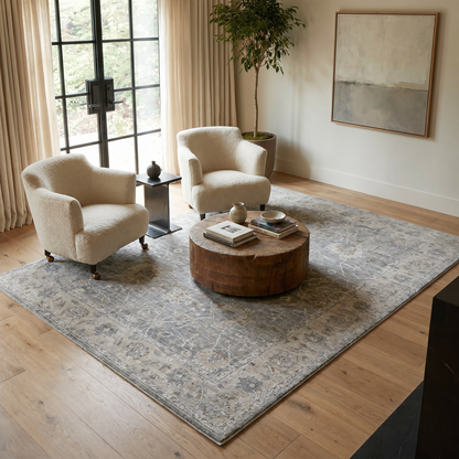 Safiya Floral Medallion Traditional Blue and Grey Indoor Rug