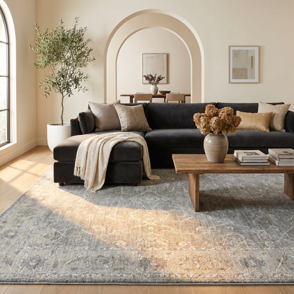 Safiya Floral Medallion Traditional Blue and Grey Indoor Rug