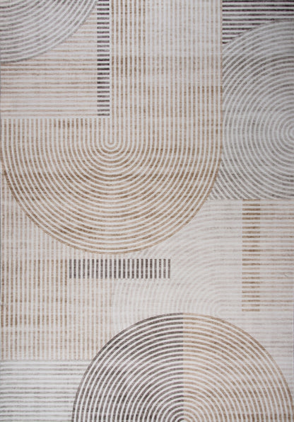 Elys Geometric Contemporary Beige and Brown Indoor Rug-1