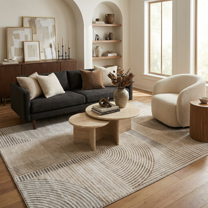 Elys Geometric Contemporary Beige and Brown Indoor Rug-2