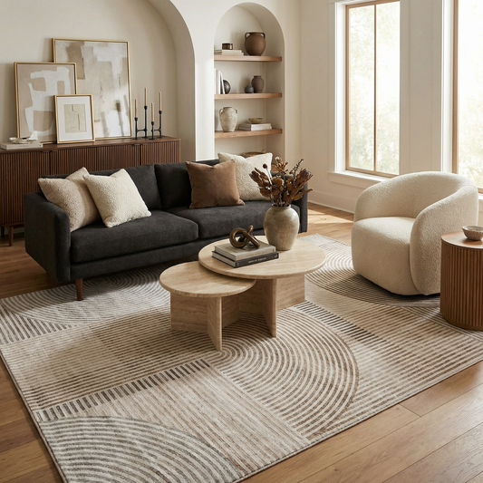 Elys Geometric Contemporary Beige and Brown Indoor Rug