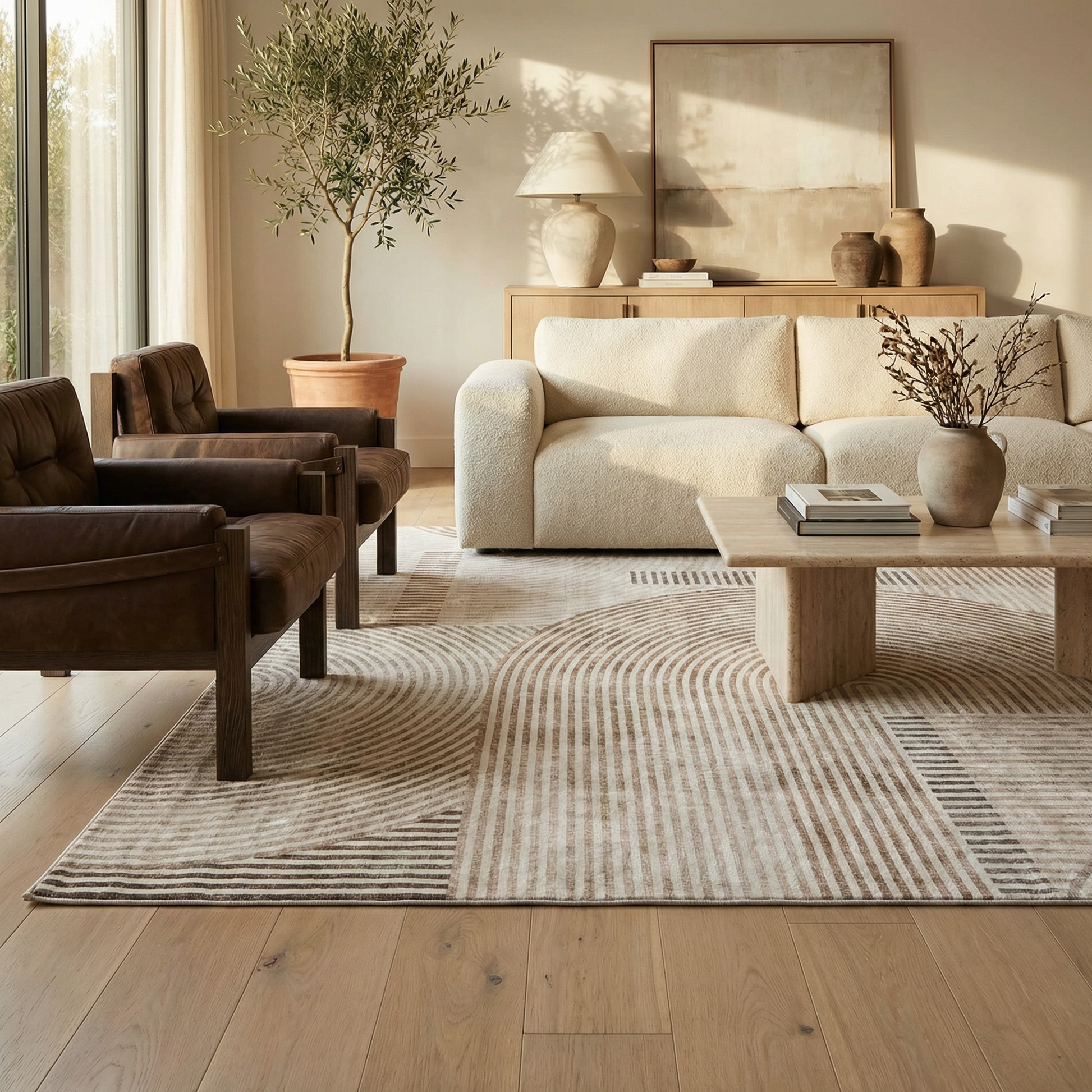 Elys Geometric Contemporary Beige and Brown Indoor Rug-3