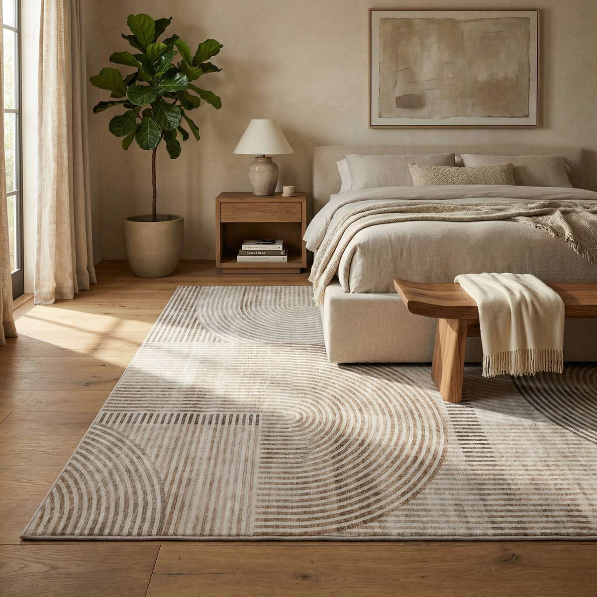 Elys Geometric Contemporary Beige and Brown Indoor Rug