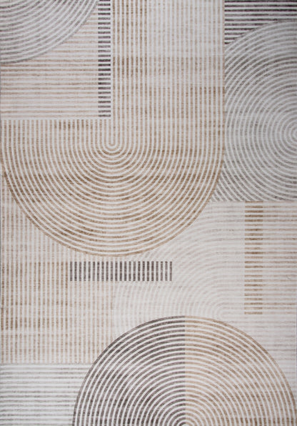 Elys Geometric Contemporary Beige and Brown Indoor Rug