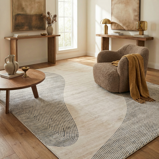 Evara Abstract Contemporary Beige and Brown Indoor Rug