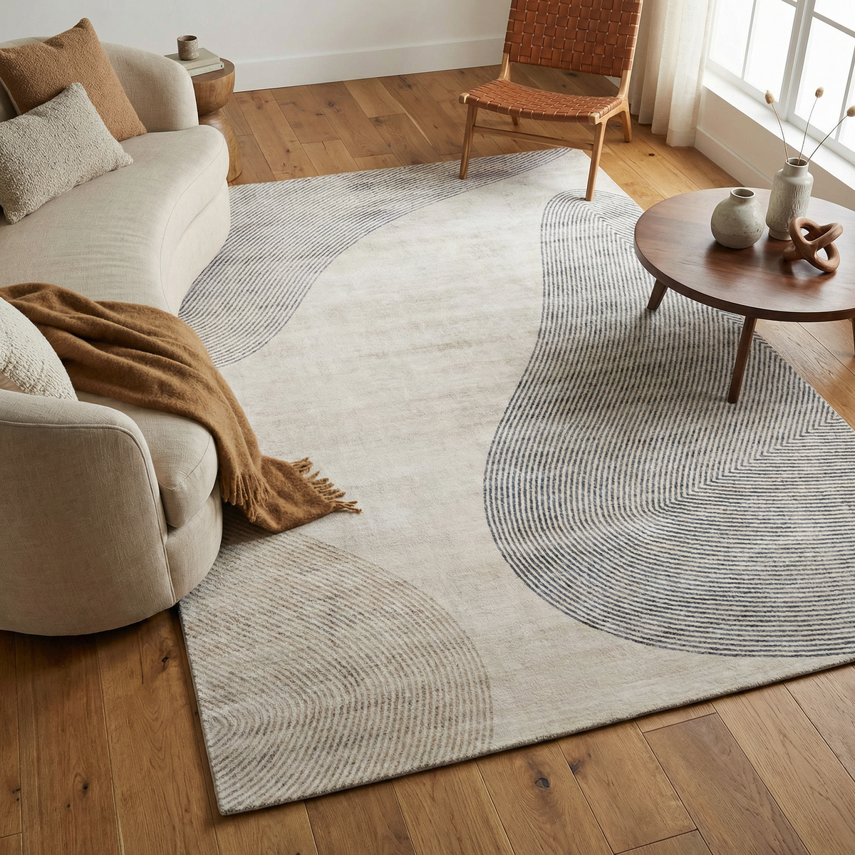 Evara Abstract Contemporary Beige and Brown Indoor Rug
