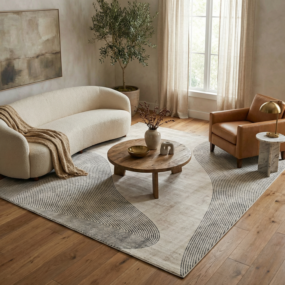 Evara Abstract Contemporary Beige and Brown Indoor Rug