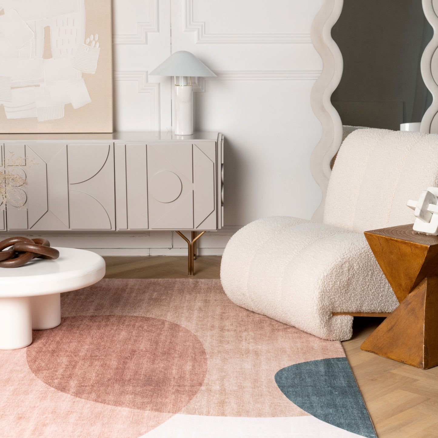 Tapis crème géométrique abstrait Eclipse