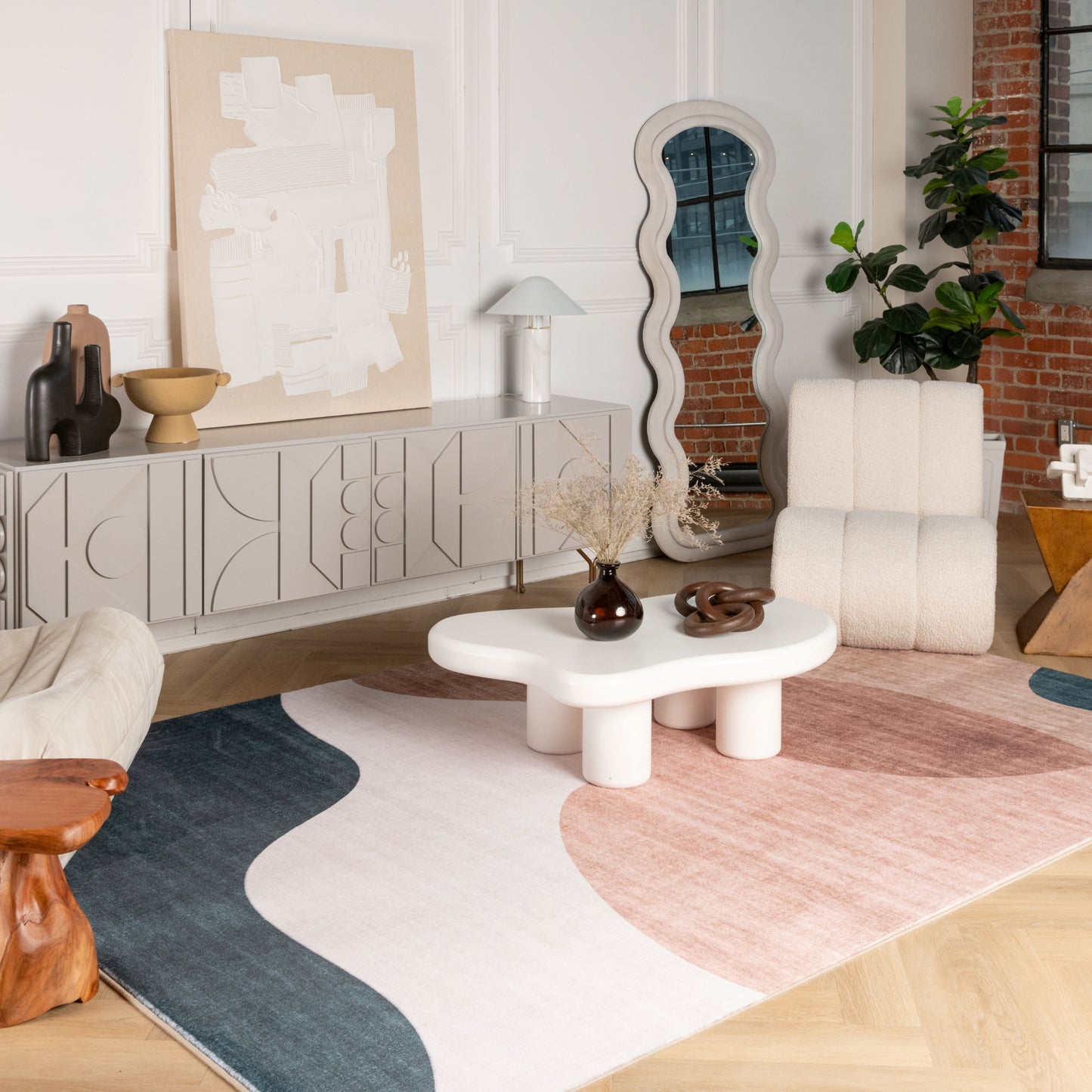 Tapis crème géométrique abstrait Eclipse