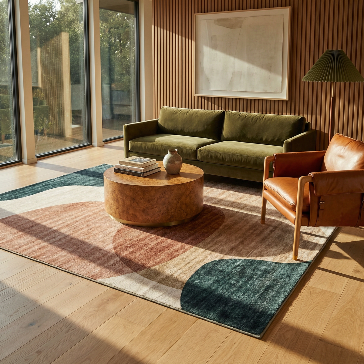 Calma Abstract Contemporary Cream and Green Indoor Rug
