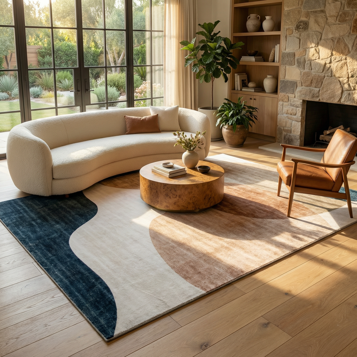 Calma Abstract Contemporary Cream and Green Indoor Rug