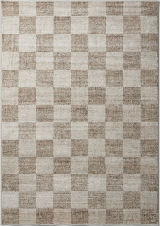Emil Checkered Contemporary Beige and Brown Indoor Rug