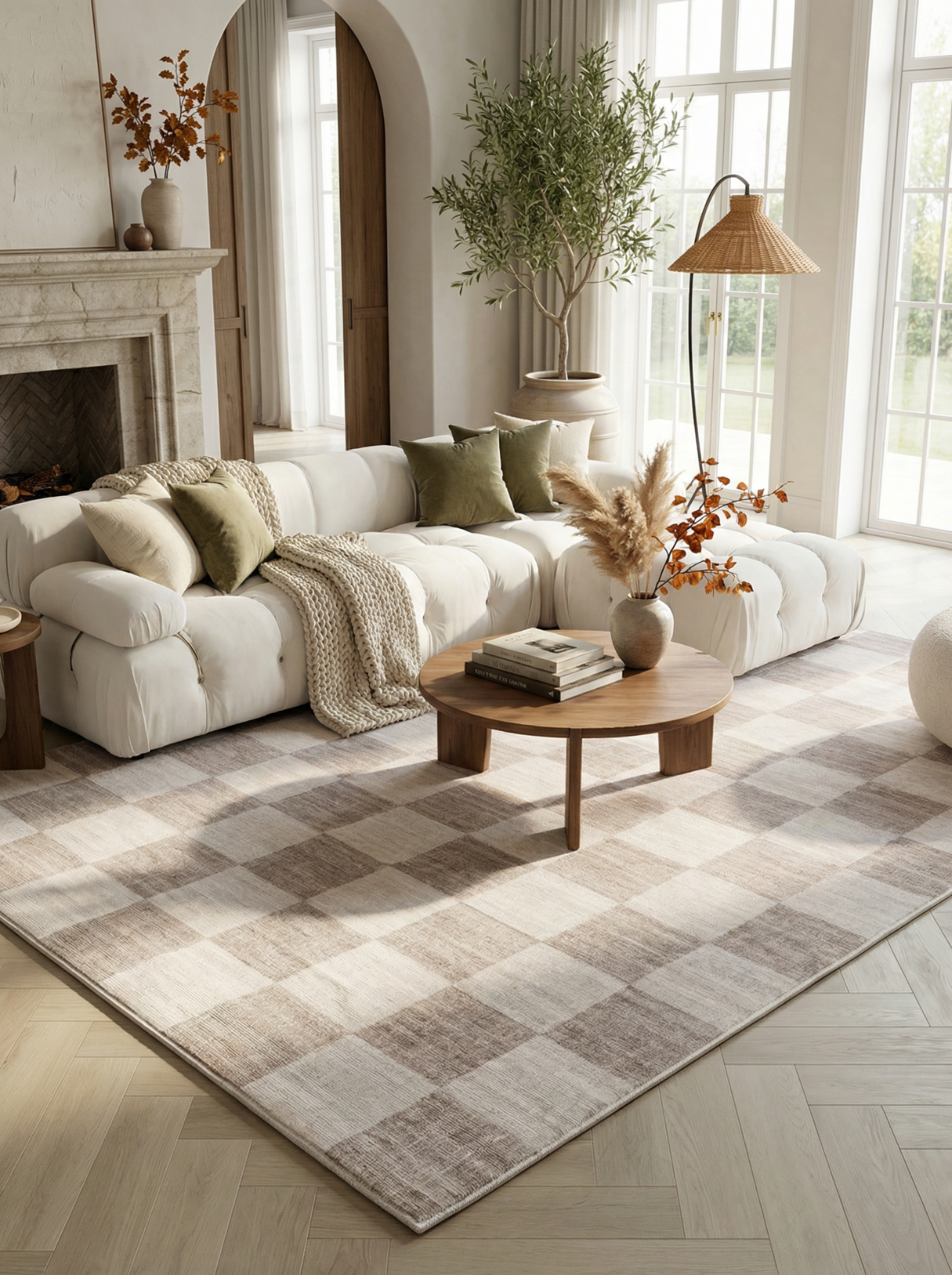 Emil Checkered Contemporary Beige and Brown Indoor Rug-2