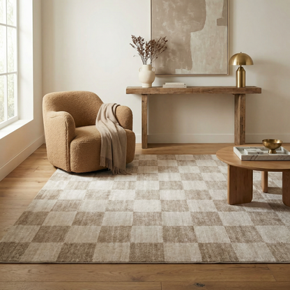 Emil Checkered Contemporary Beige and Brown Indoor Rug-3
