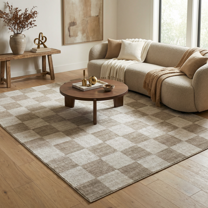 Emil Checkered Contemporary Beige and Brown Indoor Rug-4