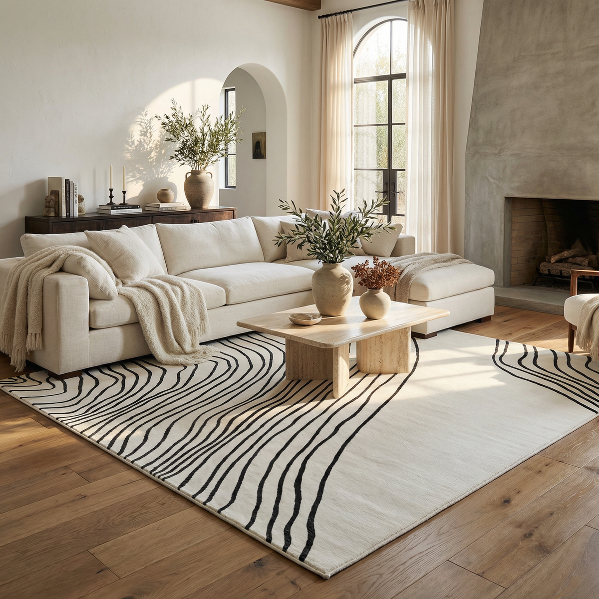 Nami Abstract Line Contemporary White and Black Indoor Rug