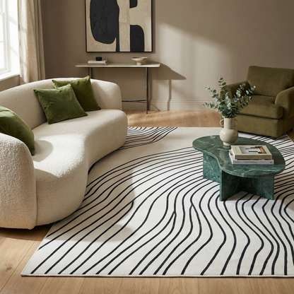 Nami Abstract Line Contemporary White and Black Indoor Rug-4