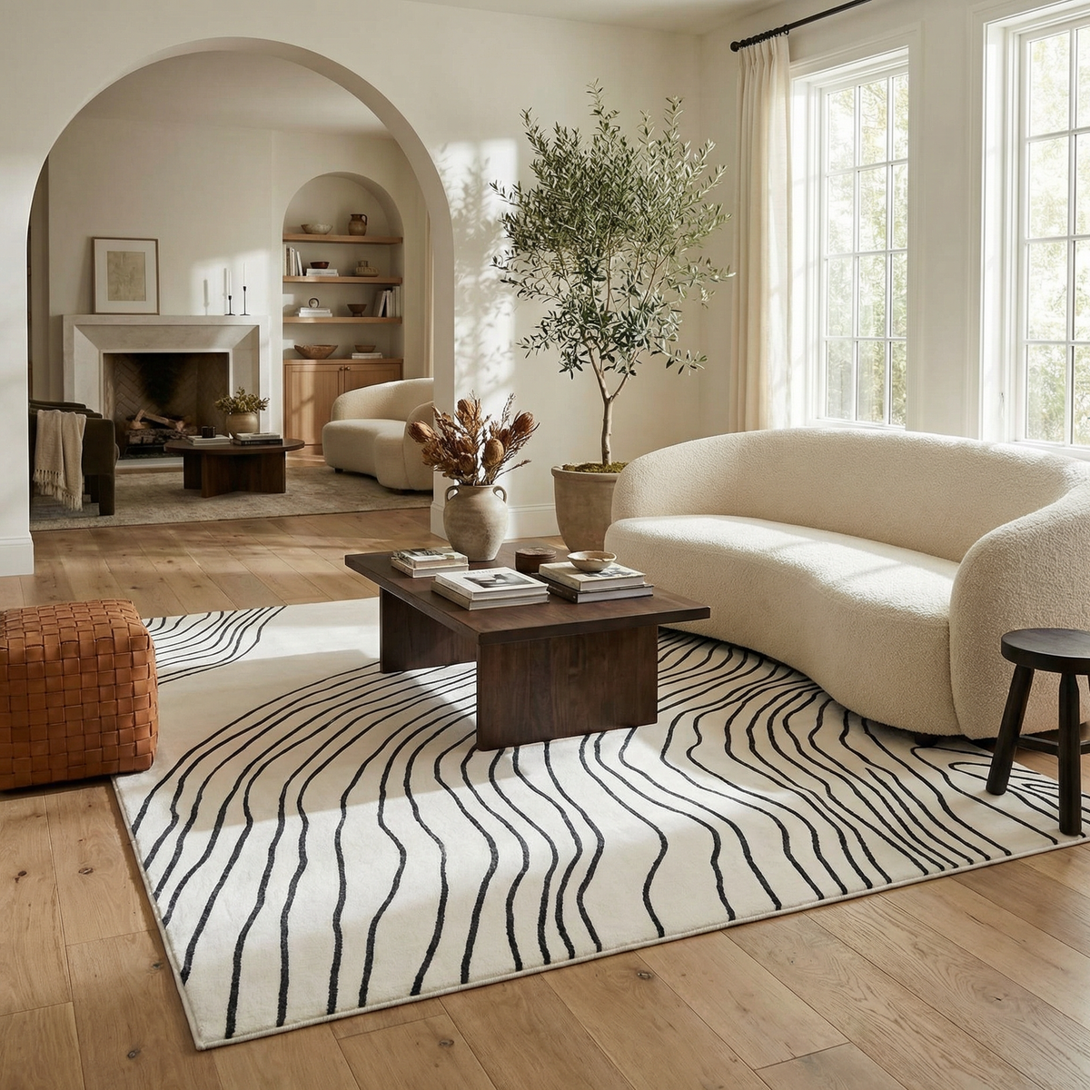 Nami Abstract Line Contemporary White and Black Indoor Rug