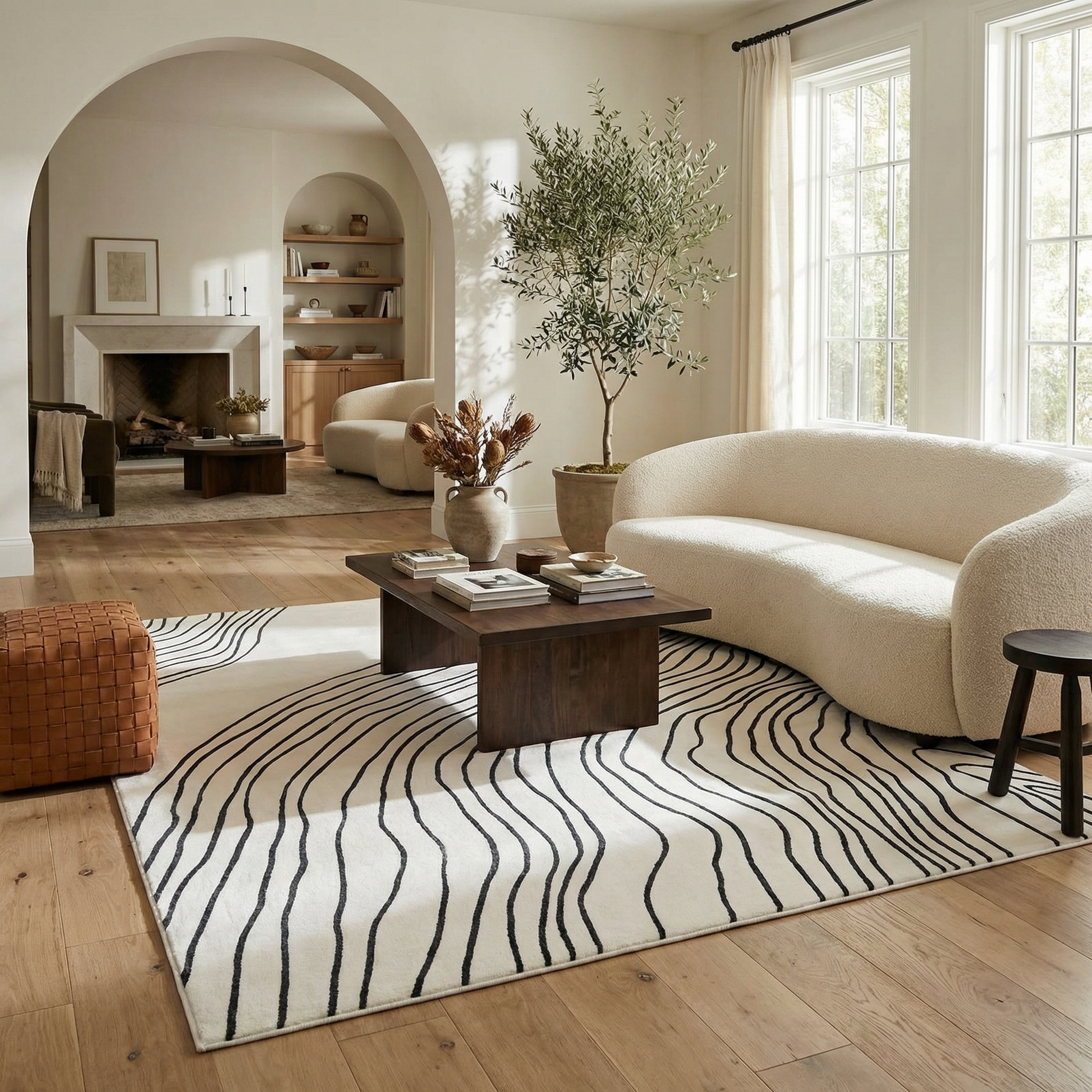 Nami Abstract Line Contemporary White and Black Indoor Rug-5
