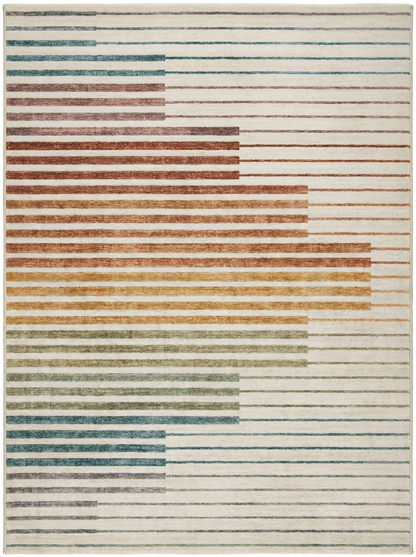 Elias Abstract Striped Contemporary White and Beige Indoor Rug-1