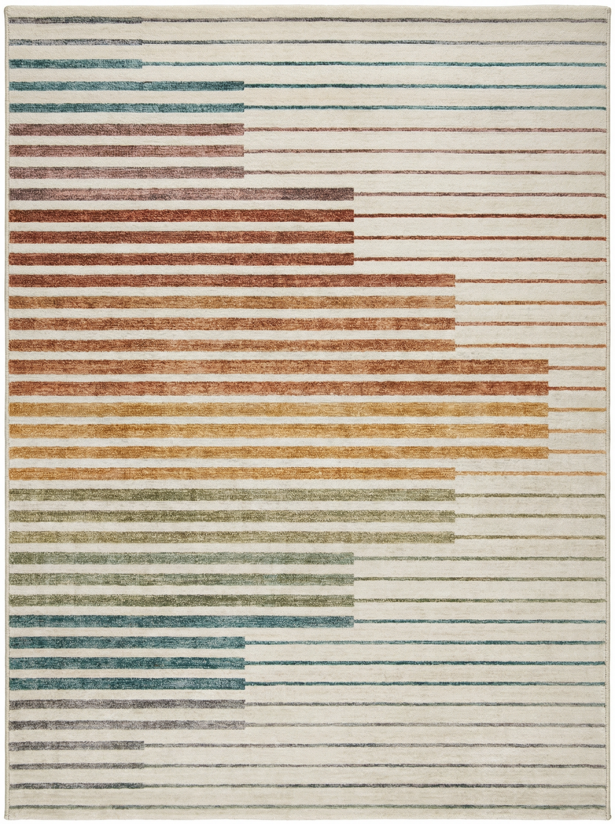 Elias Abstract Striped Contemporary White and Beige Indoor Rug