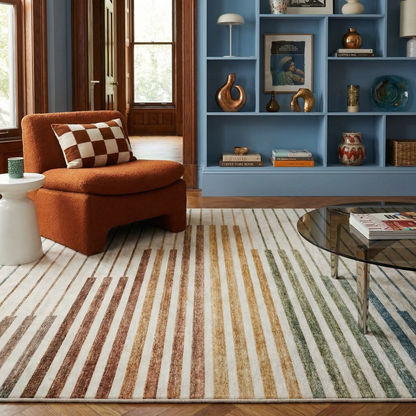 Elias Abstract Striped Contemporary White and Beige Indoor Rug-2