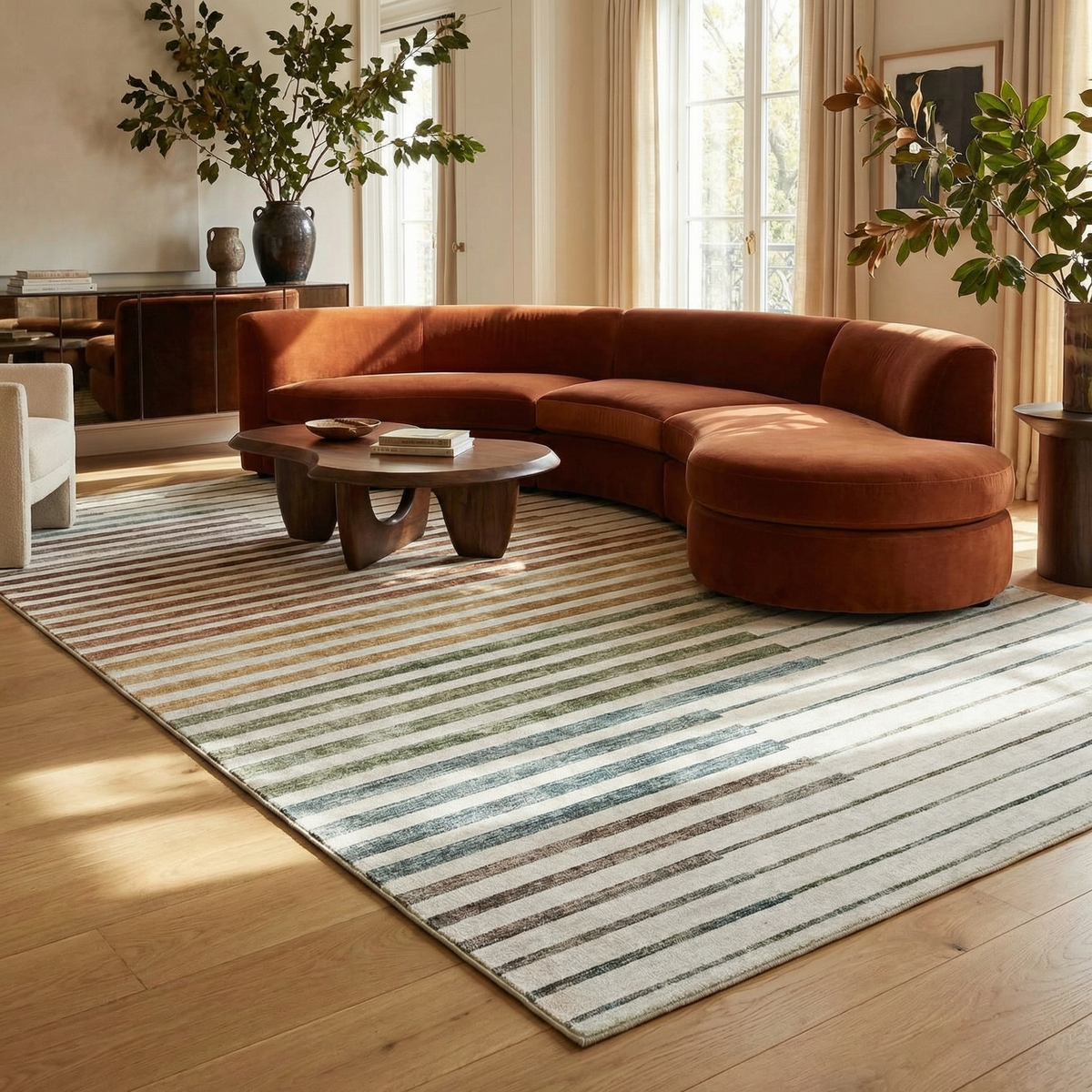 Elias Abstract Striped Contemporary White and Beige Indoor Rug
