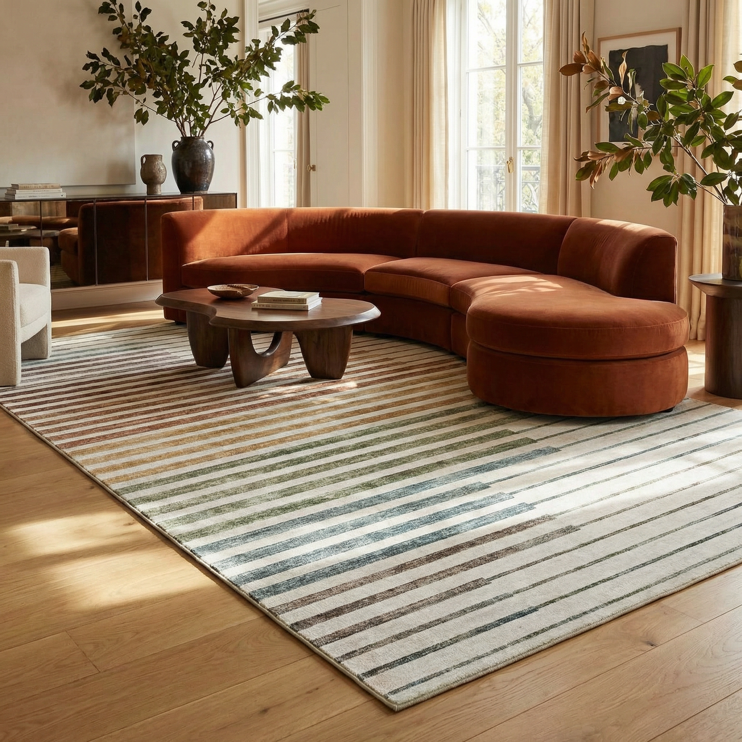 Elias Abstract Striped Contemporary White and Beige Indoor Rug-3