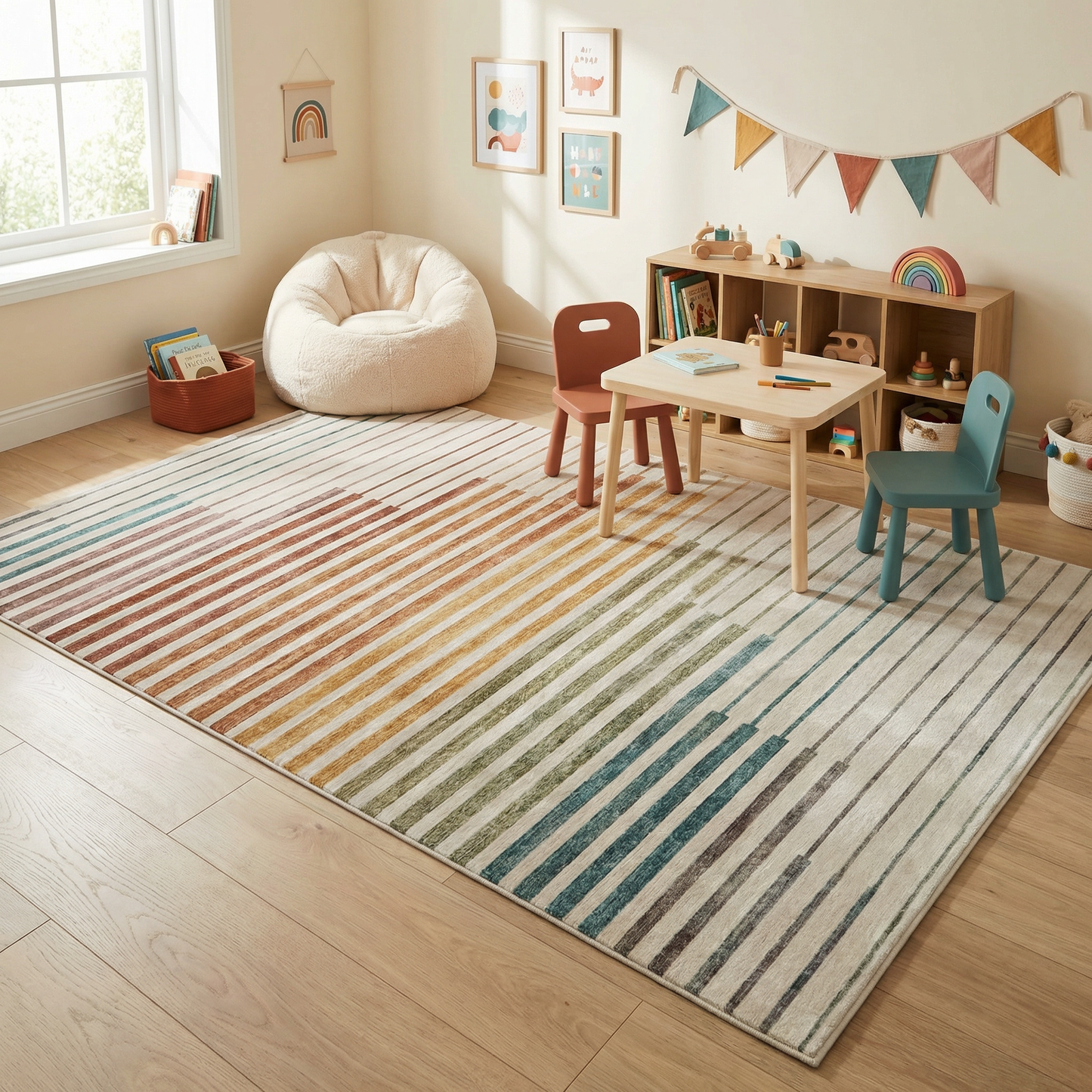 Elias Abstract Striped Contemporary White and Beige Indoor Rug-4