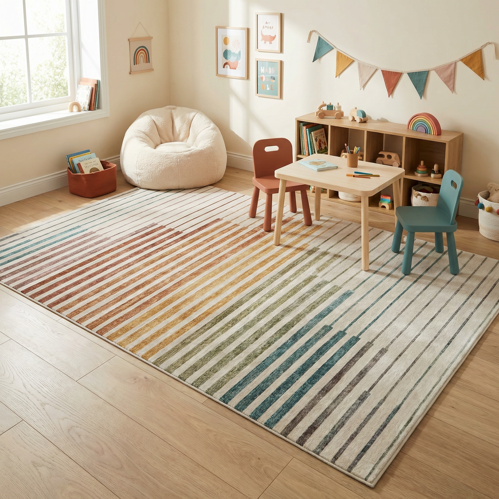 Elias Abstract Striped Contemporary White and Beige Indoor Rug-4