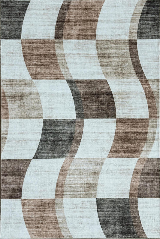 Theo Checkered Contemporary Brown and Beige Indoor Rug-1
