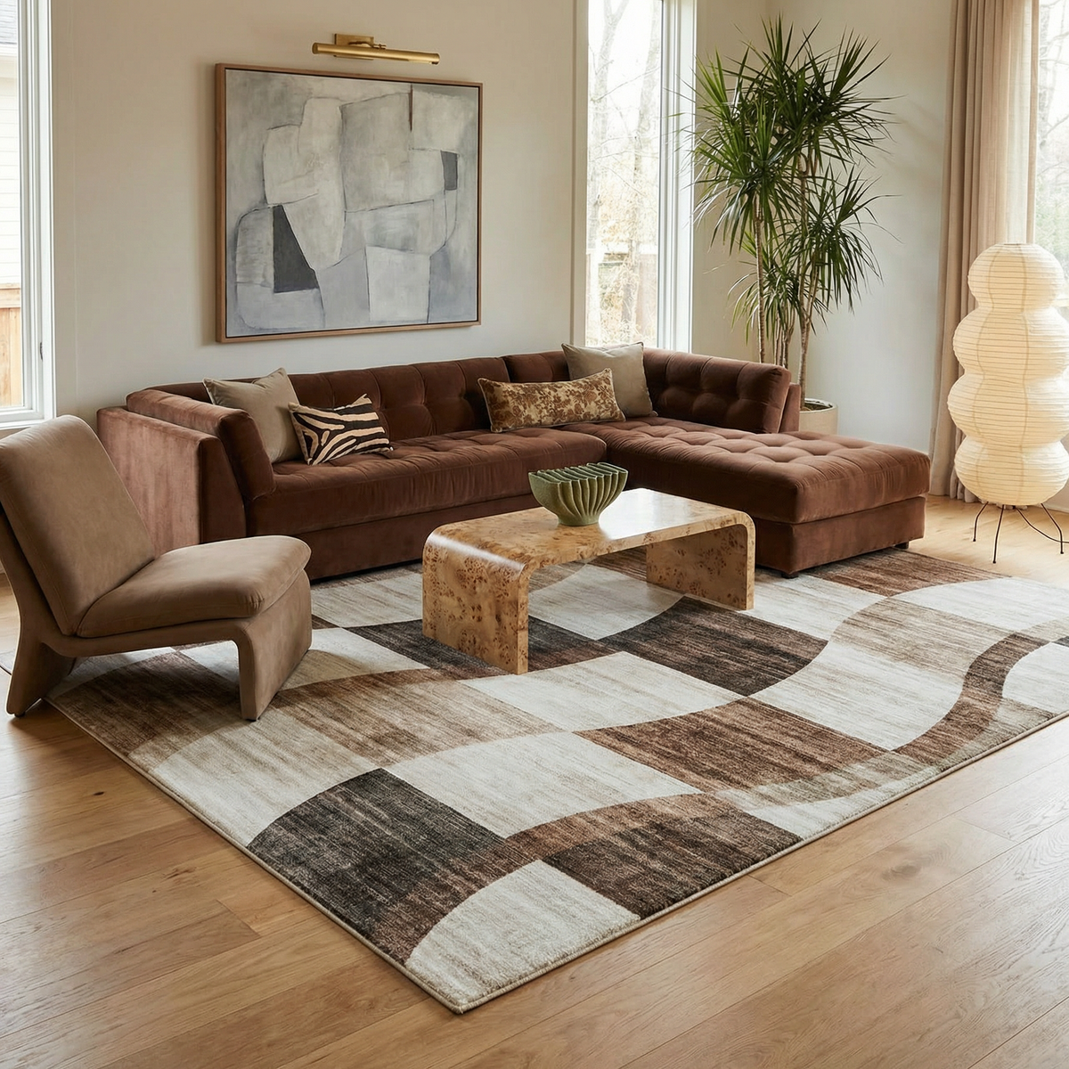 Theo Checkered Contemporary Brown and Beige Indoor Rug